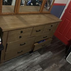 Wooden Dresser + Mirror 