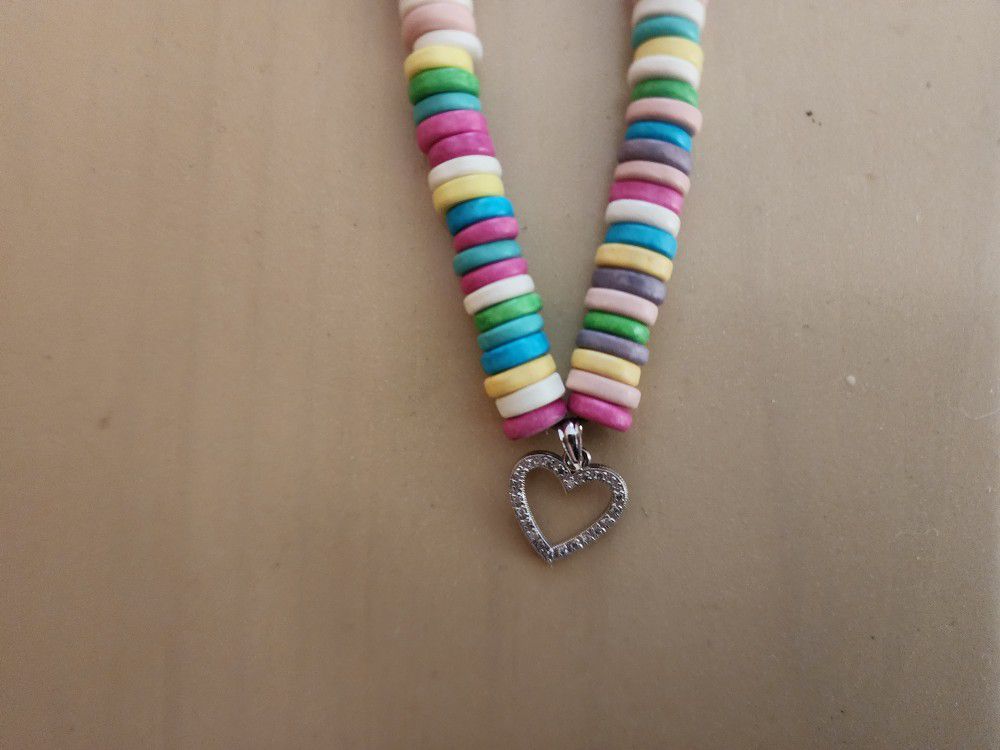 Colored (candy-like) Necklace with Diamond Heart (real diamonds)