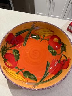Clay Art Les Jardins Hand Painted Ceramic Serving Bowl