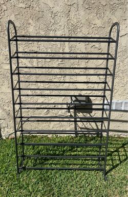 Black Metal 10 -Tier Shoe Rack With Wheels