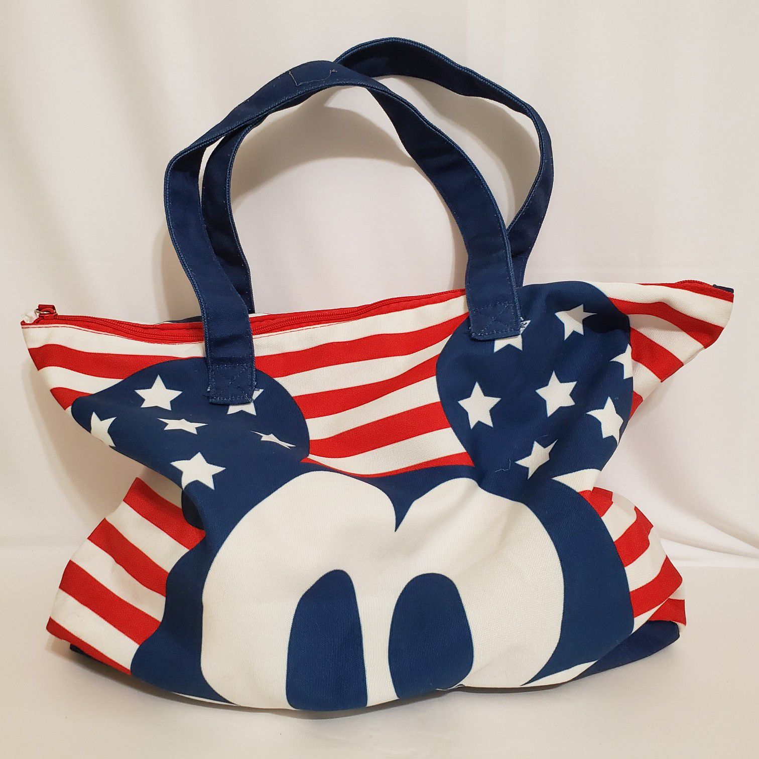 Disney Mickey Mouse Canvas Tote Bag Americana Red White Blue American Flag 4th