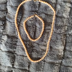 Pink Pearl Necklace And Bracelet 