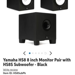 2 Yamaha HS8 Studio Monitor Pair And Subwoofer