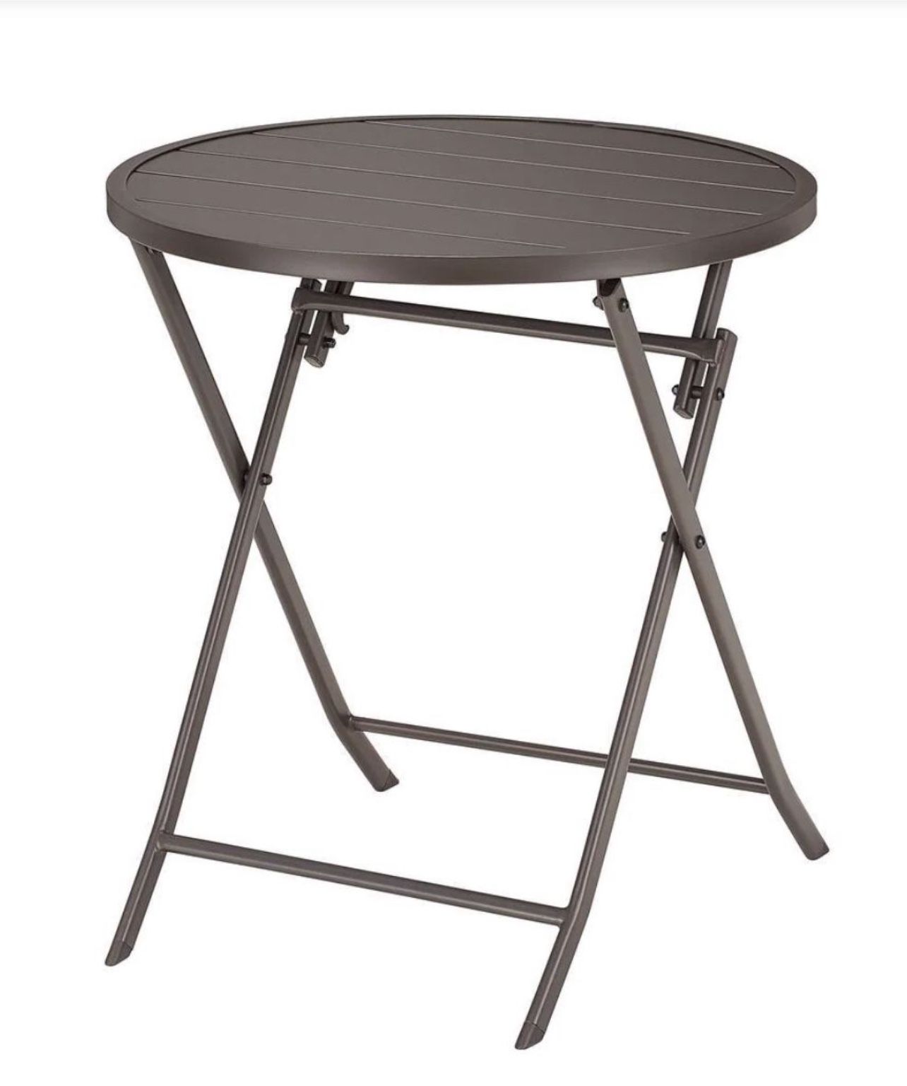 Mix and Match 24.6 in. Dark Taupe Folding Round Metal Outdoor Patio Bistro Table *Table Only*