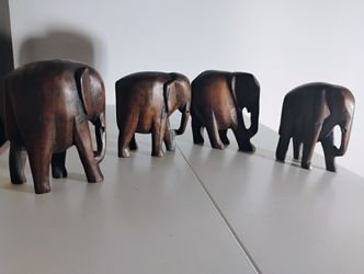 4 Antique hand carved hard wood (ebony) elephants from India 4"x5", $95 for all 4