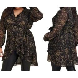 Torrid Women's Size 2 (18/20) Bust 44 Chiffon Layered Tie Front Surplice Tunic Blouse 🙂