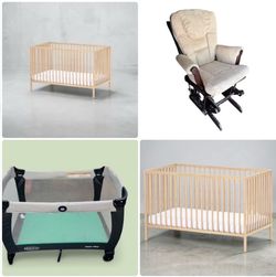 FREE new Duo breast pump  w/ purchase  crib w/with toddler conversion $45, mattress $25, nursery chair $45 Graco playpen $15
