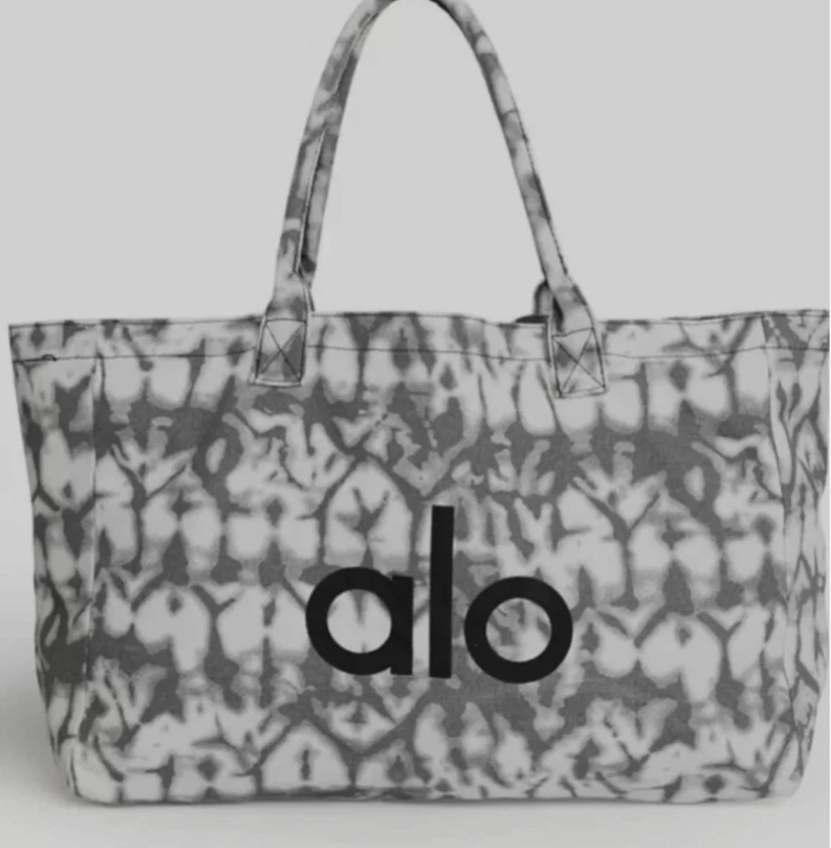 ALO Yoga Gray Tie-Dye Canvas Cotton Large Tote Bag For Travel & Gym Carry-On