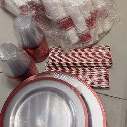 400 Piece Disposable Dinnerware Set for 50 Guests, Clear Plastic Plates for Party, 50 Pre-Rolled Napkins, Silverware, Dinner & Dessert Plates, Cups, S