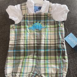 New Boys Plaid Dinosaur Shorts Romper Size 6/9 Months Good Lad #1