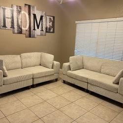New Beige corduroy 2pc couch