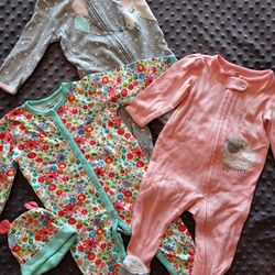Set Of 3 Cute Footed Onesies 