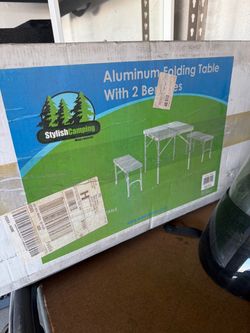 StylishCamping Aluminum Folding Table with 2 Benches