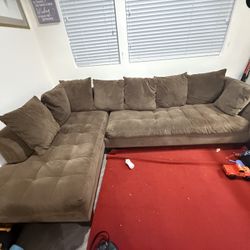 Brown Suede Big Sectional Couch Set In Excellent Shape 