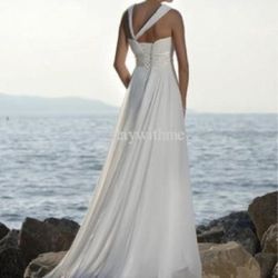 Strapless, Interchangeable strap Empire Court Train Chiffon Beach Wedding Dress