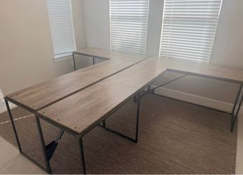 Industrial Wood and Metal L-Shaped Desk