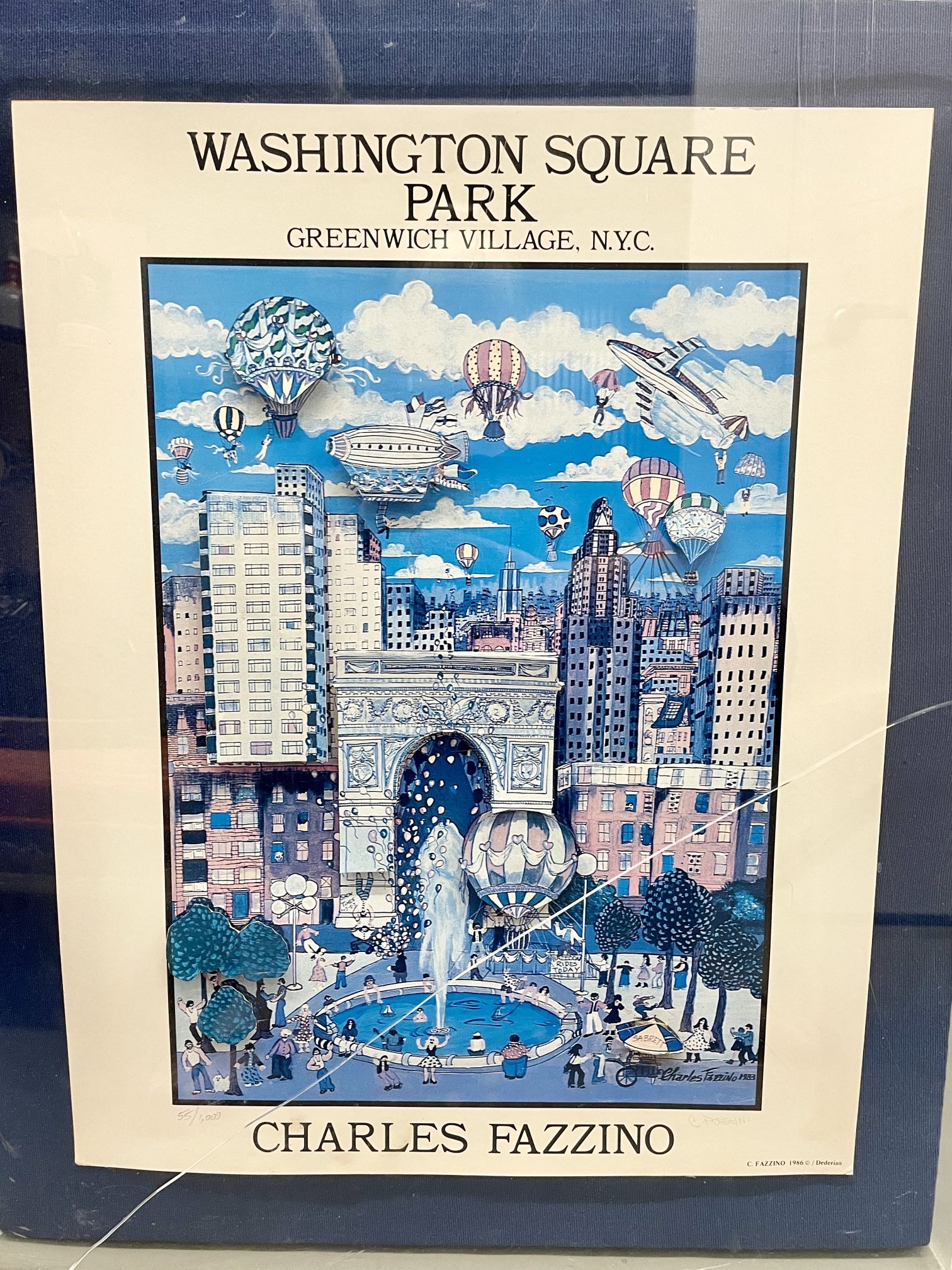 Signed Artist Charles Fazzino Washington Square Park 3 D 1986 New York