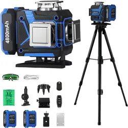 Laser Level with Tripod,4x360° 16 Lines Laser Level 165FT Self Leveling tool, With Two 4800mAh Rechargeable Li-ion Batteries (No Charger) and Outdoor 