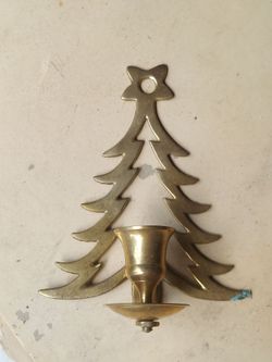 Vintage brass Christmas tree candle holder