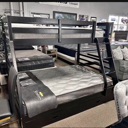 Twin Over Full Storage Bunk Bed  With Twin & Full Orthopedic Mattress for an unbeatable price!