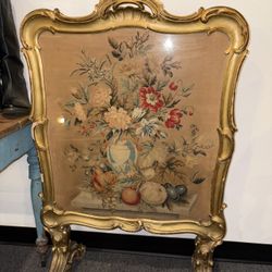Antique Needlepoint Fireplace Screen