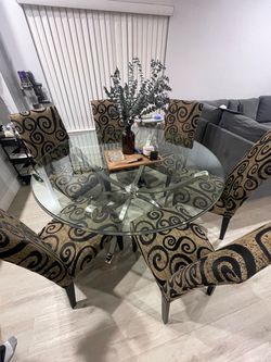 Round Glass Dining Table with 6 Chairs