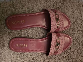 GUESS Hammin G Hardware Flat Slide Sandals Mauve Monogram Size 9-1/2M - New
