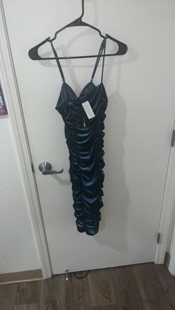 FashionNova teal satin mini dress