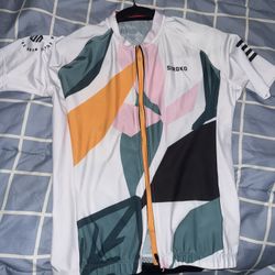Siroko M2 Pinerolo women's cycling jersey in white with a multi-color abstract pattern