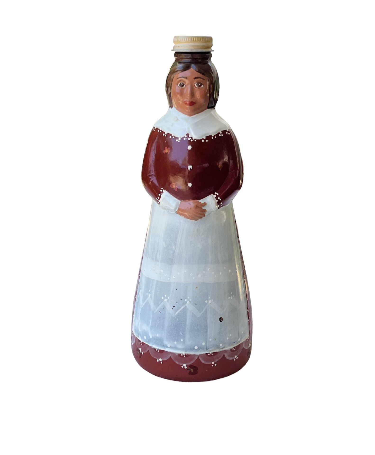 Vintage Aunt Mrs. Butterworth Hand painted Glass Syrup Bottle