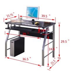 Modern Black & Silver Computer Desk with Pull-Out Keyboard Tray – Compact Home Office Desk