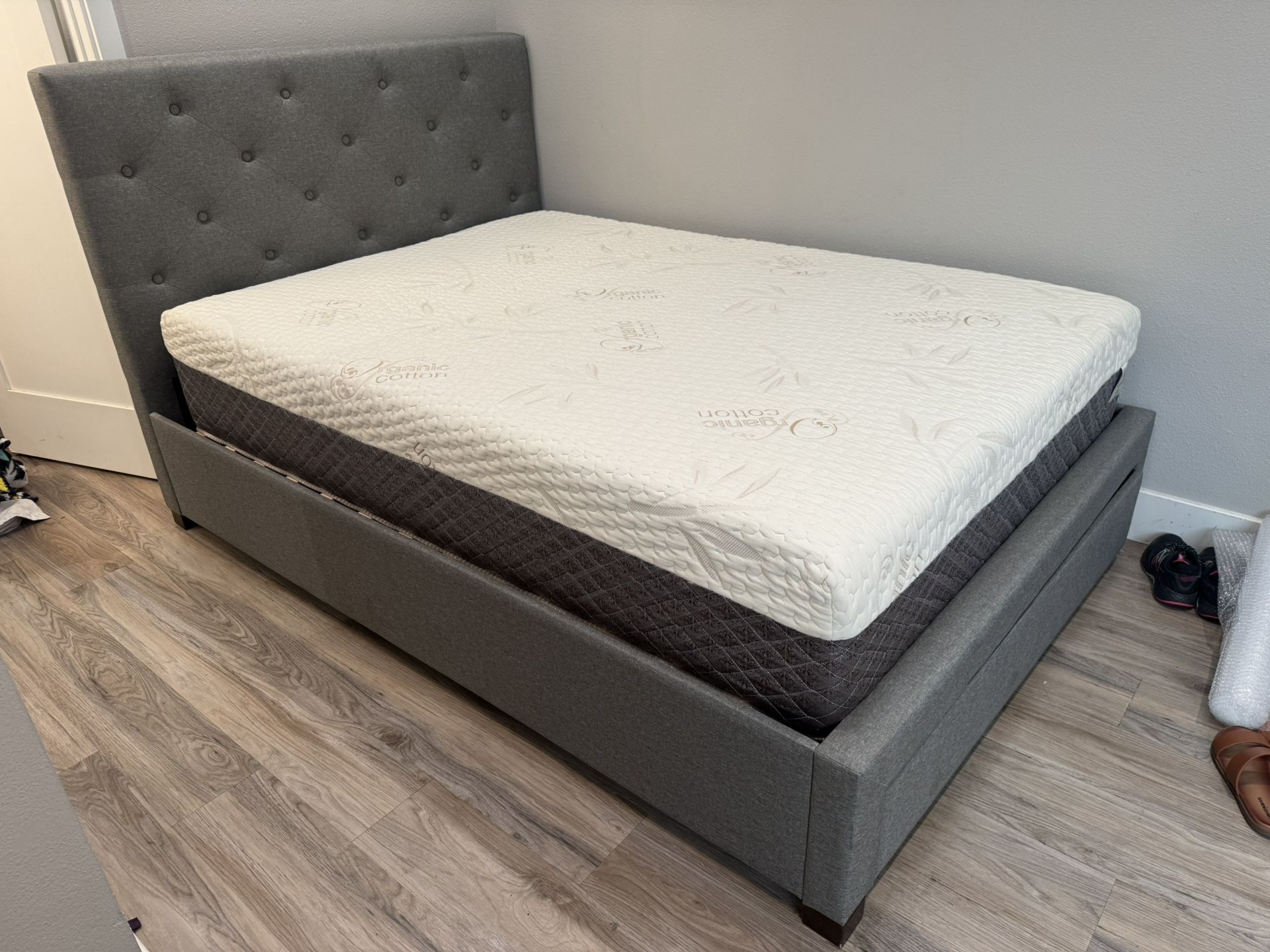 Full Size Upholstered Platform Bed With Storage Plus Mattress