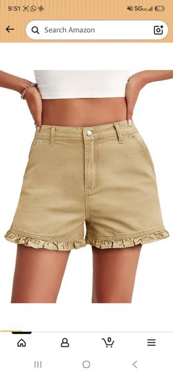 Aoysky Womens Ruffle Short Jeans Cute Denim Shorts
High Waisted, Cotton, Pockets, Scalloped Jean Shorts, Summer Outfits size 4