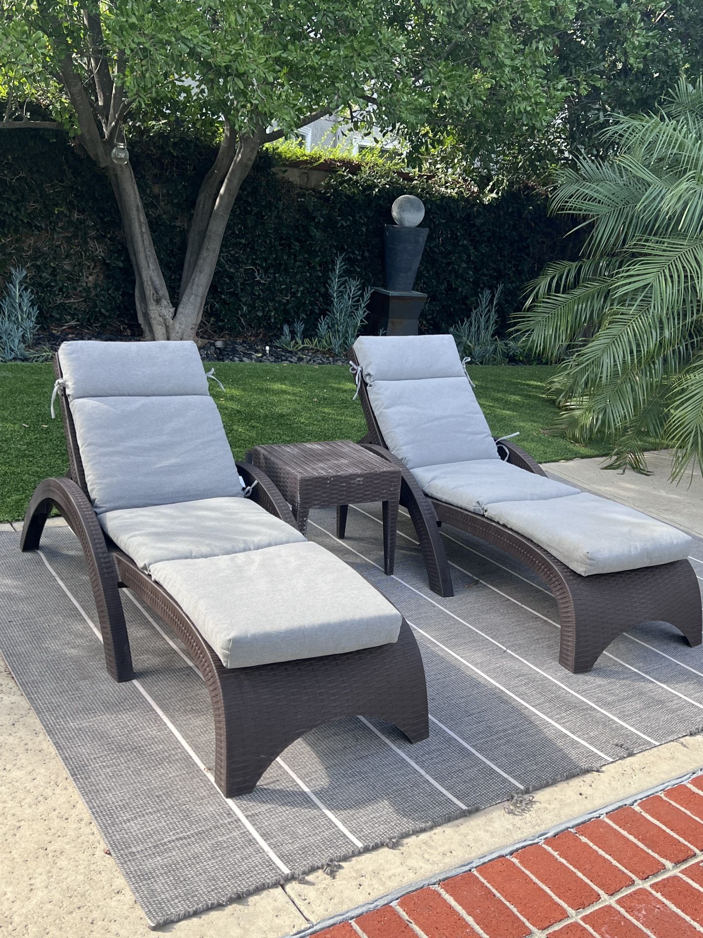 2 Outdoor Patio Lounge Chairs with Cushions!