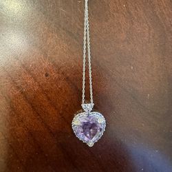 White Gold Amethyst Heart Pendant And Chain