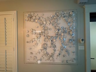 Large Z Gallerie Silver Floral Acrylic Wall Art – 4’ × 4’
