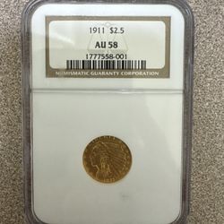 1911 $2.50 Gold AU58