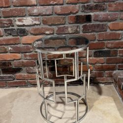 Silver finished mirrored and glass accent table