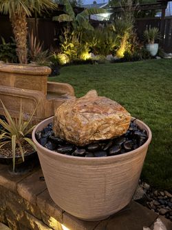 Custom Hand-Carved & Drilled Petrified Wood Outdoor Water Fountain