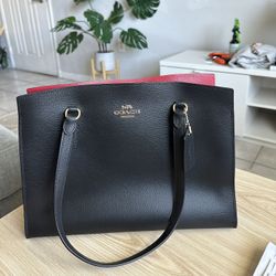 Coach Purse | Black And Red Coach Purse | Tatum Carryall Shoulder Bag Double Face Leather - Black - True Red