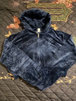 h&m navy velvet zip up hoodie - size L