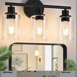 (Set of 2)Light Bathroom Light Fixtures, 17.23" Black Modern Vanity Lights with Clear Glass Shade, Bathroom Wall Lamp for Mirror Kitchen Living Room H