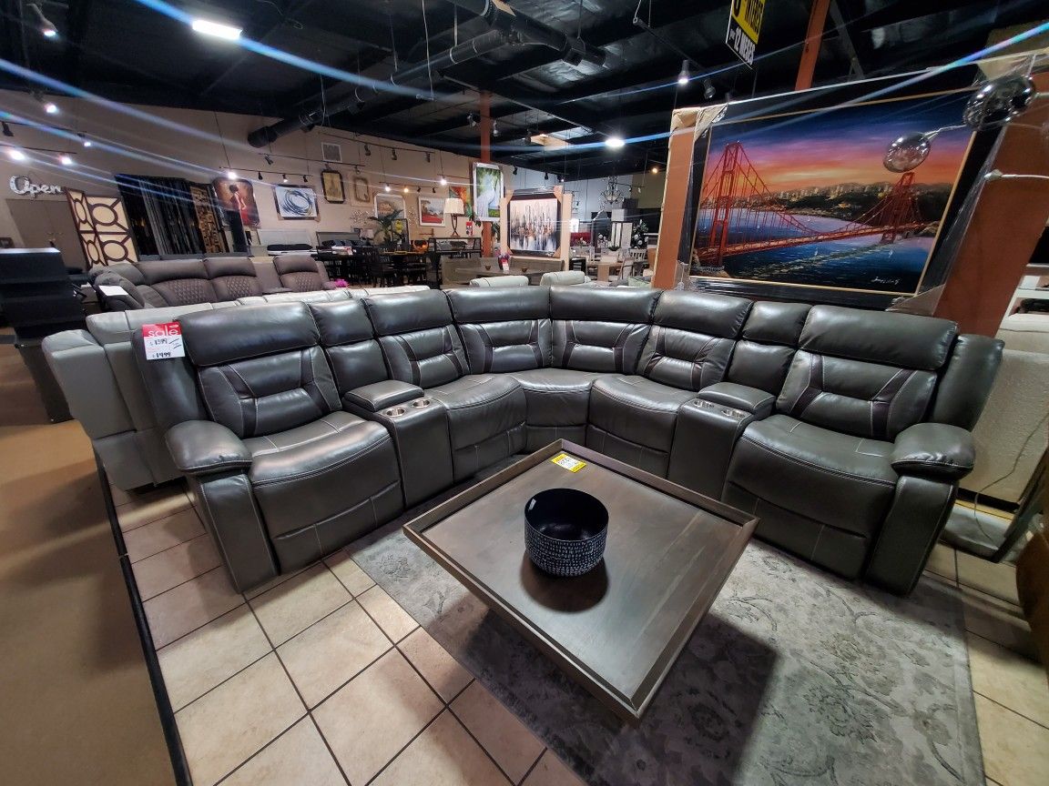 3 Pc Sectional Leather Couch Reclinable