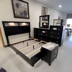 CADENCE BLACK LED PANEL BEDROOM SET
(Bed, Dresser, Mirror, Nightstand)