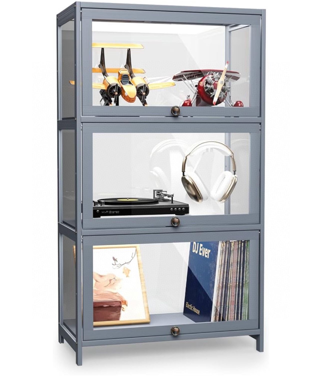 3-Tier Display Cabinet with Acrylic Doors, 42” Transparent Curio Display Case, Toy Organizers Rack & Storage Shelf for Living Room   Color