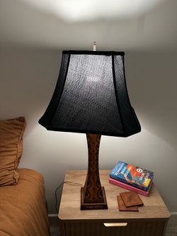 Painted Wood Pedestal Table Lamp — Large Bell Shade, 31"