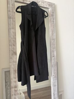 Zara Black Faux-Suede Long Vest - Size S