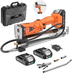 TaskStar 2-in-1 Electric Grease Gun: 10000PSI Automatic Cordless Grease Gun Battery Powered Tool Kit with 2 Batteries & Charger, 39.4" Hose and 3 Coup