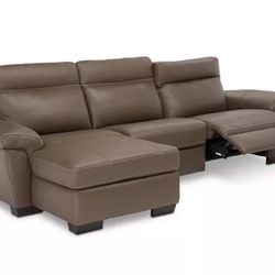 Brown / Taupe 3 Piece Leather Sectional W/ Chaise , Recliner And USB Port 
