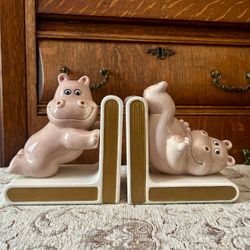 Vintage Ceramic Hippopotamus Pair of Bookends — 5.5" Tall